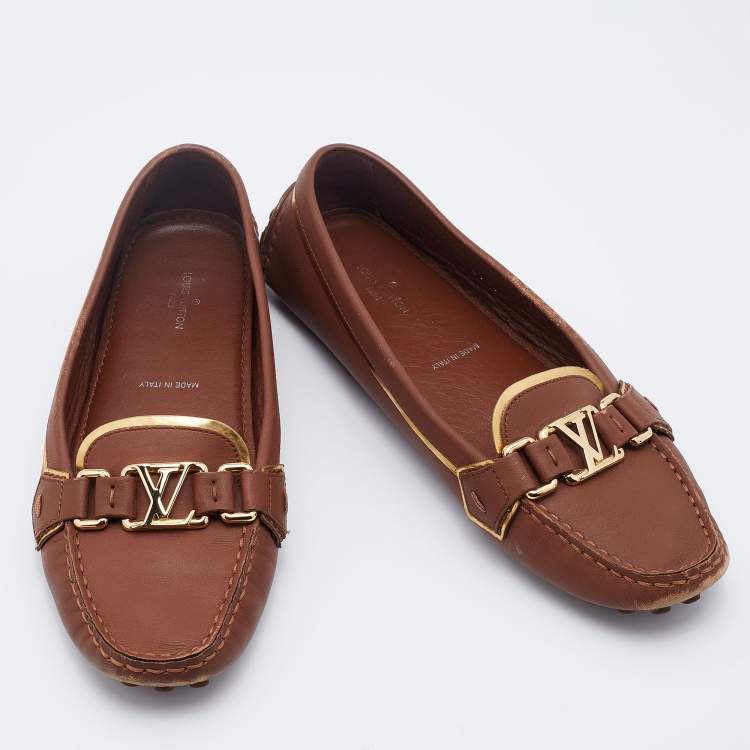 Pre Owned Louis Vuitton Brown Leather Oxford Slip On Loafers Size 37