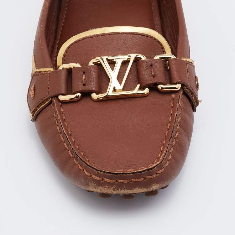 Pre Owned Louis Vuitton Brown Leather Oxford Slip On Loafers Size 37