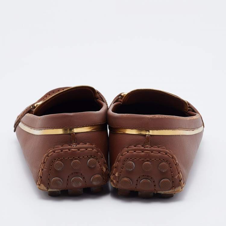 Pre Owned Louis Vuitton Brown Leather Oxford Slip On Loafers Size 37