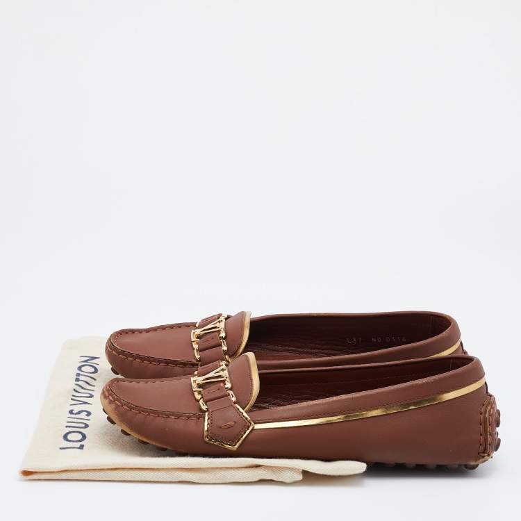 Pre Owned Louis Vuitton Brown Leather Oxford Slip On Loafers Size 37