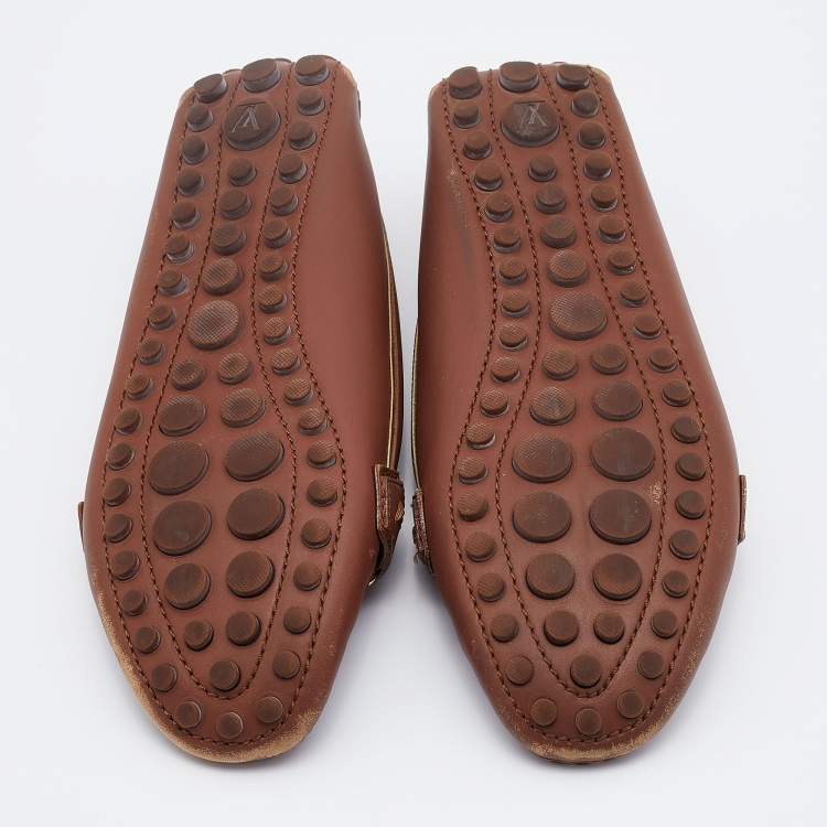 Pre Owned Louis Vuitton Brown Leather Oxford Slip On Loafers Size 37