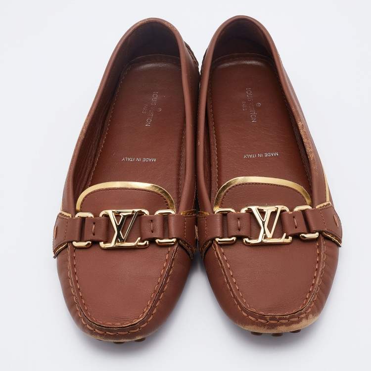 Pre Owned Louis Vuitton Brown Leather Oxford Slip On Loafers Size 37