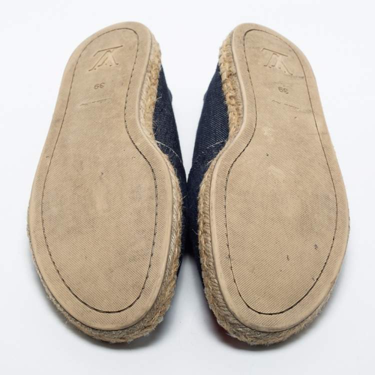 Pre Owned Louis Vuitton Navy Blue Denim Espadrille Flats Size 39