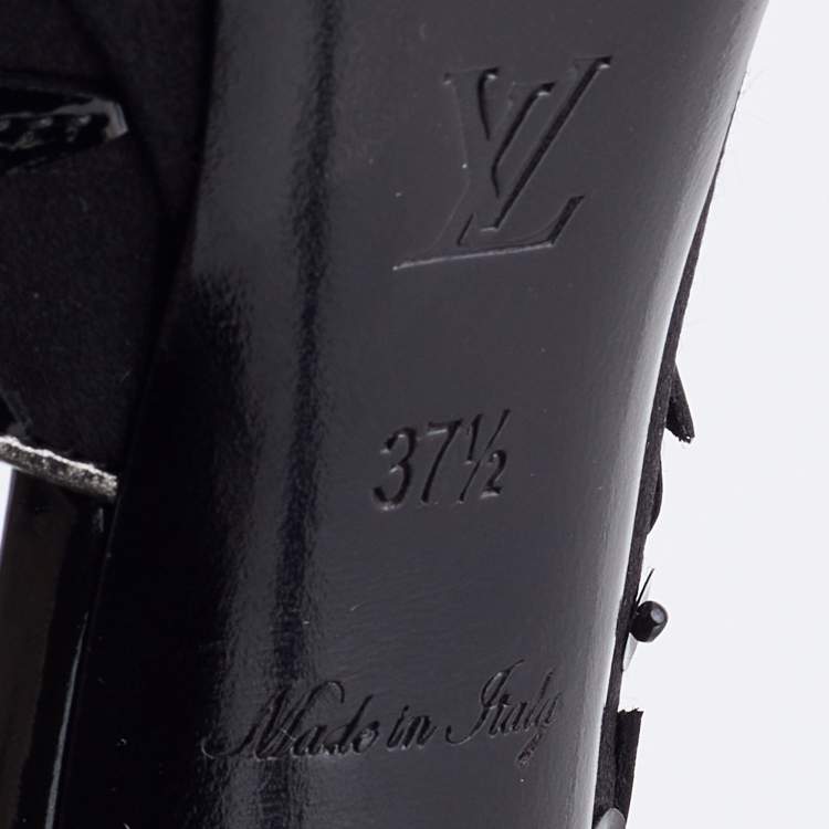 Pre Owned Louis Vuitton Black Satin and Patent Leather Peep Toe D'orsay Pumps Size Size 37.5