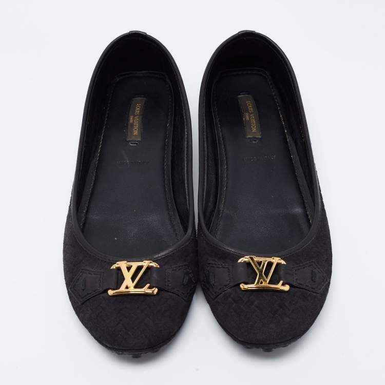 Pre Owned Louis Vuitton Black Suede Oxford Ballet Flats Size 38.5
