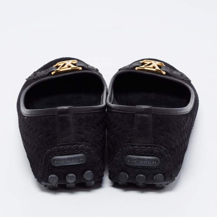 Pre Owned Louis Vuitton Black Suede Oxford Ballet Flats Size 38.5