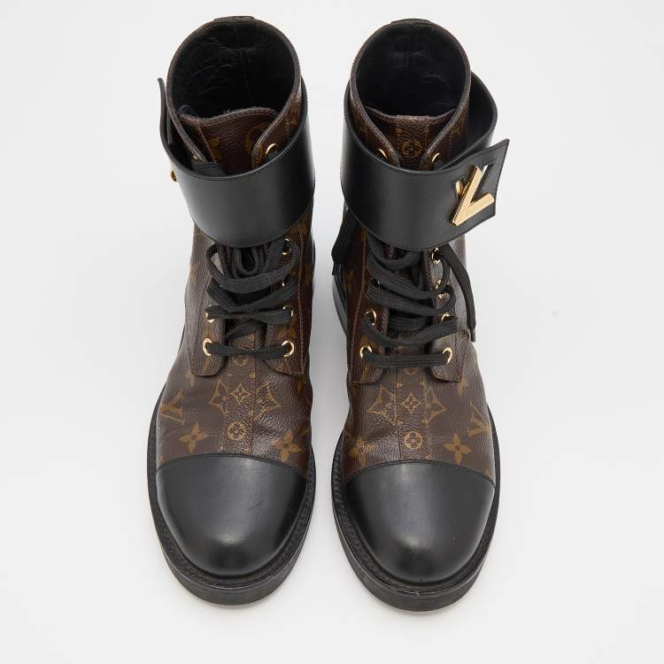 Pre Owned Louis Vuitton Monogram Canvas and Leather Wonderland Ranger Combat Boots Size 38