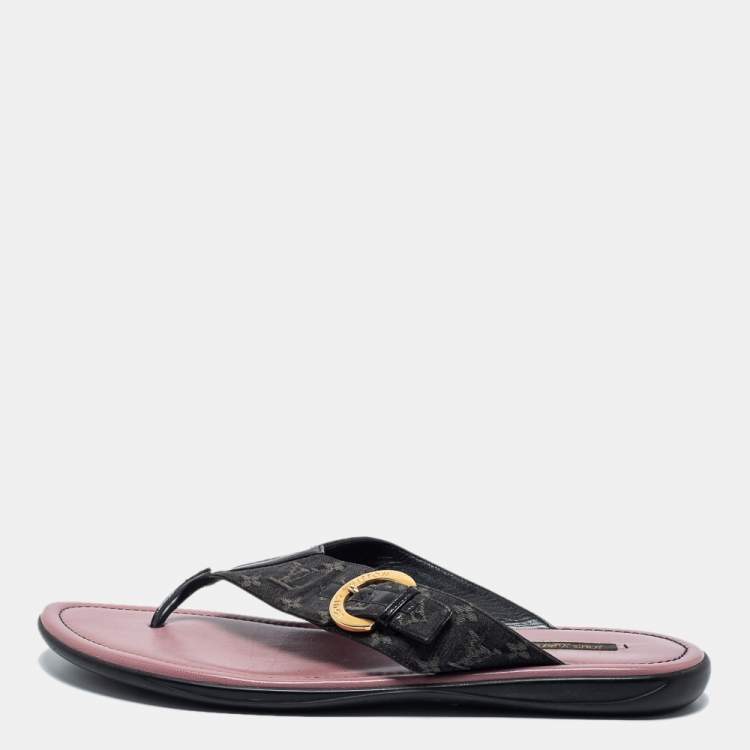 Pre Owned Louis Vuitton Black Denim Monogram Thong Buckle Detail Sandals Size 42