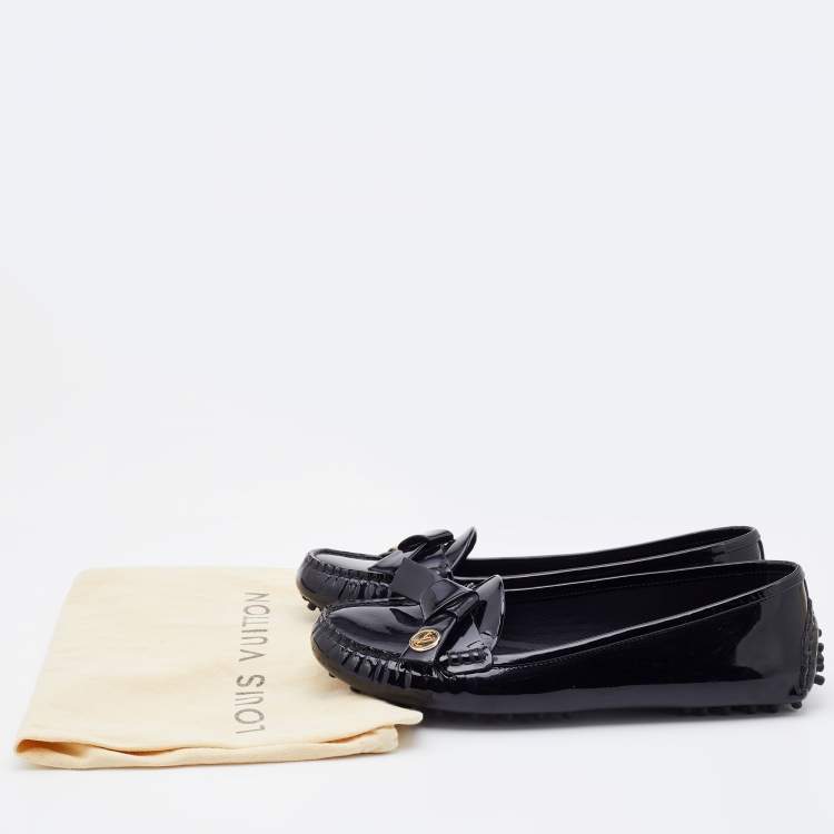 Pre Owned Louis Vuitton Black Patent Leather Slip On Loafers Size 35