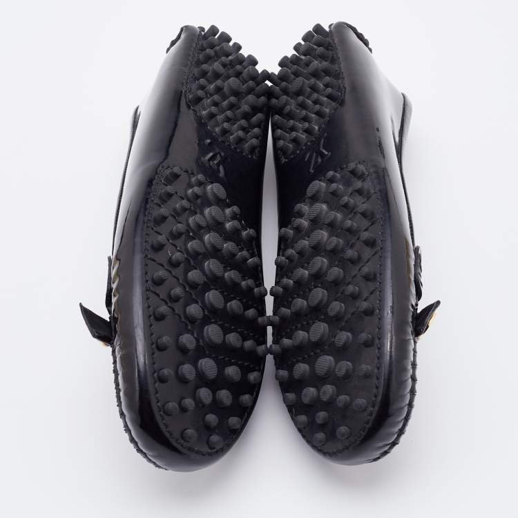 Pre Owned Louis Vuitton Black Patent Leather Slip On Loafers Size 35