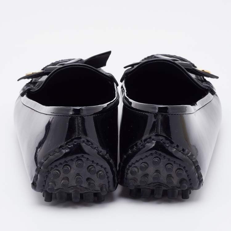 Pre Owned Louis Vuitton Black Patent Leather Slip On Loafers Size 35
