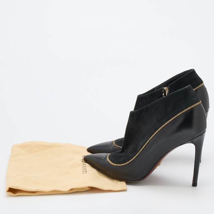 Pre Owned Louis Vuitton Black Suede and Leather Pointed Toe Booties Size 39