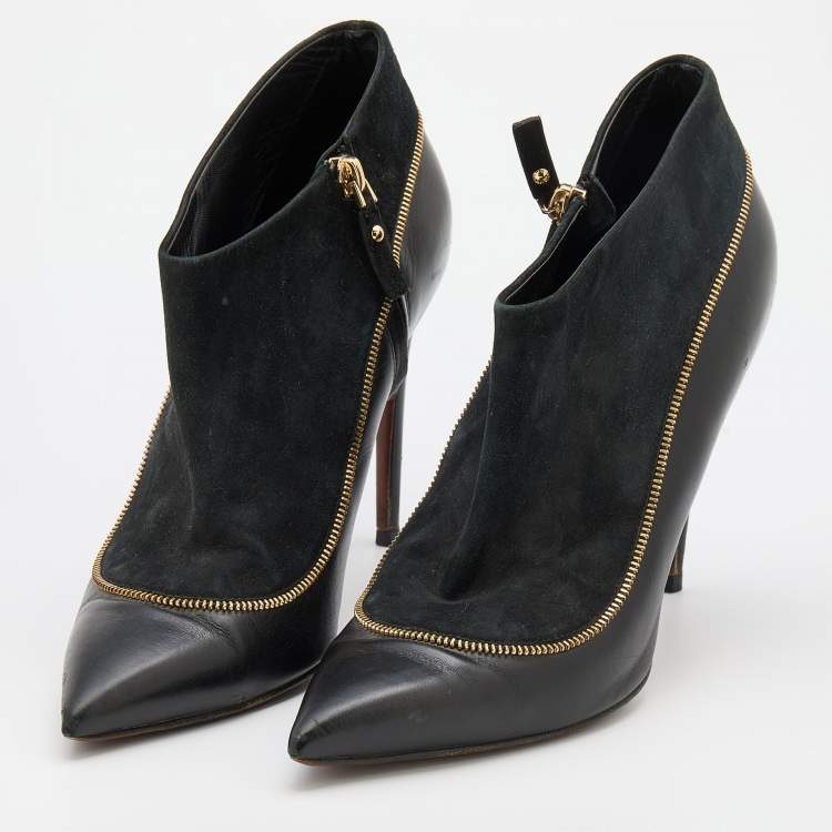 Pre Owned Louis Vuitton Black Suede and Leather Pointed Toe Booties Size 39