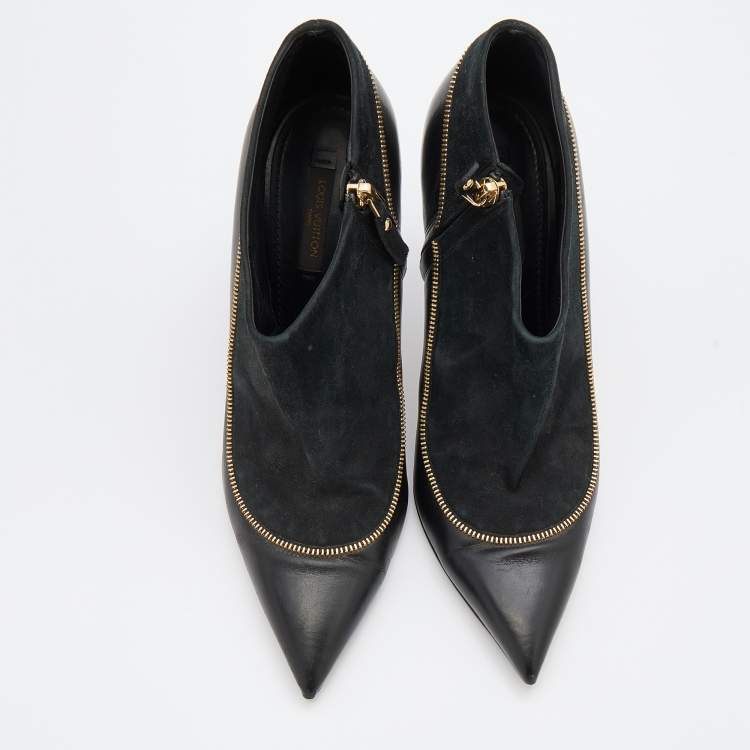 Pre Owned Louis Vuitton Black Suede and Leather Pointed Toe Booties Size 39