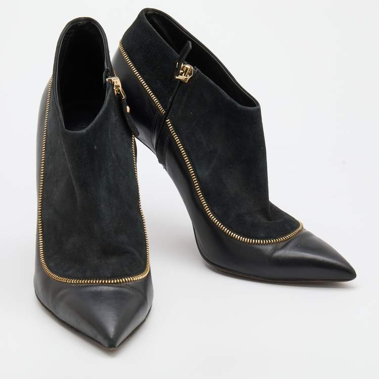 Pre Owned Louis Vuitton Black Suede and Leather Pointed Toe Booties Size 39