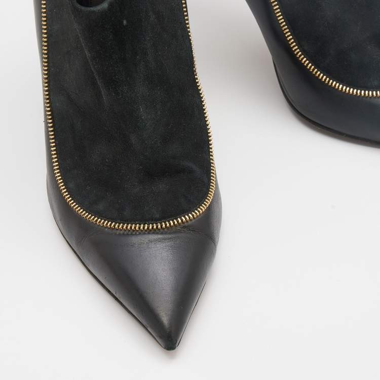 Pre Owned Louis Vuitton Black Suede and Leather Pointed Toe Booties Size 39
