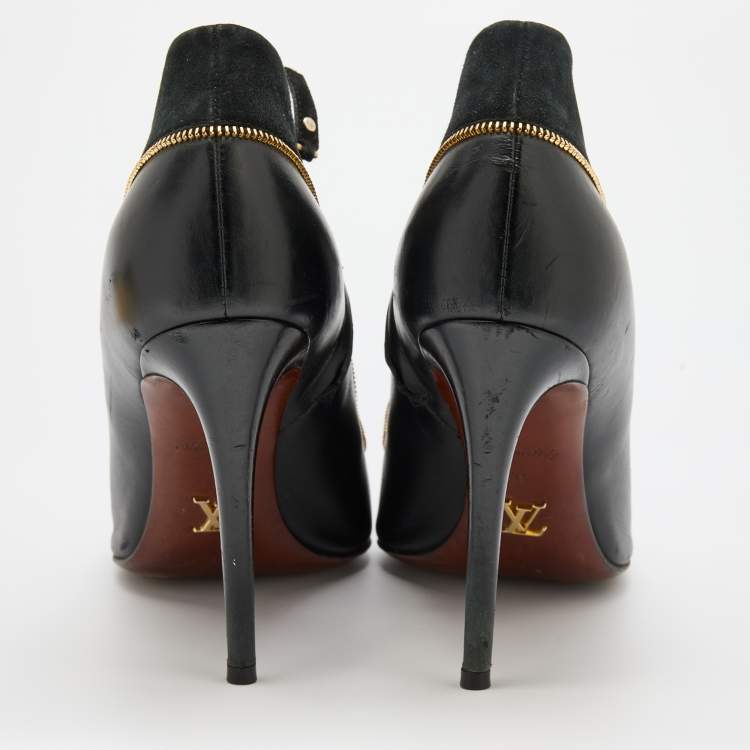 Pre Owned Louis Vuitton Black Suede and Leather Pointed Toe Booties Size 39