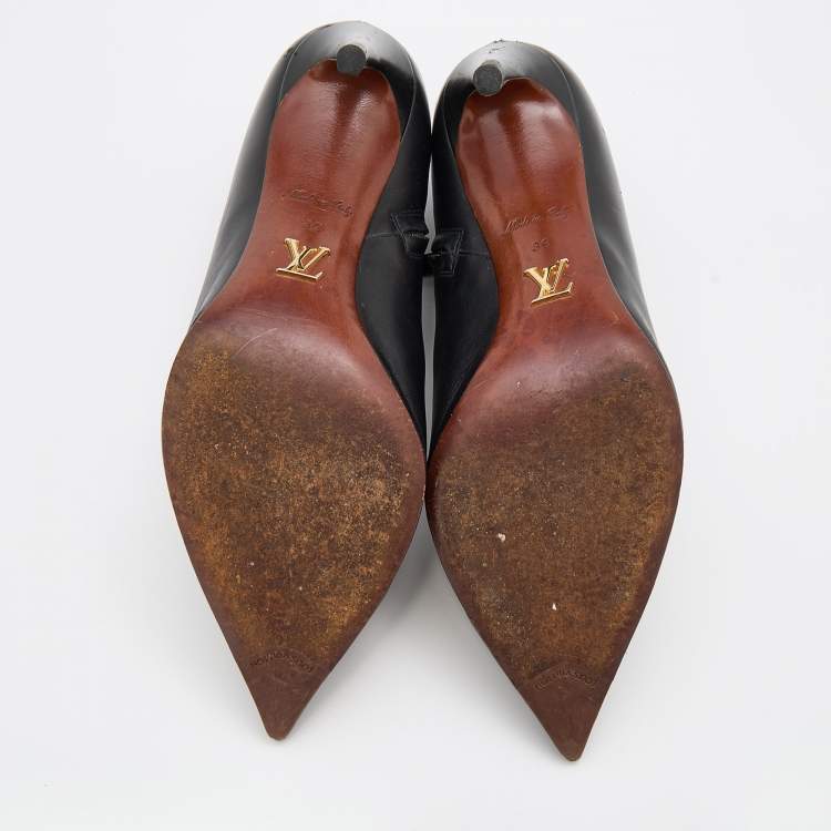 Pre Owned Louis Vuitton Black Suede and Leather Pointed Toe Booties Size 39