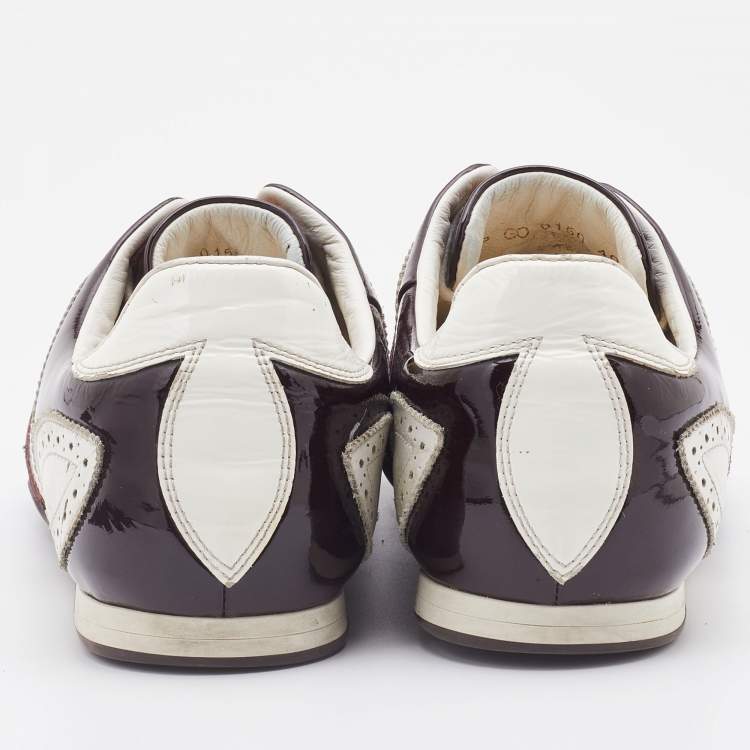 Pre Owned Louis Vuitton Cherry Monogram Mini Lin Canvas and Patent Leather Low Top Sneakers Size 40