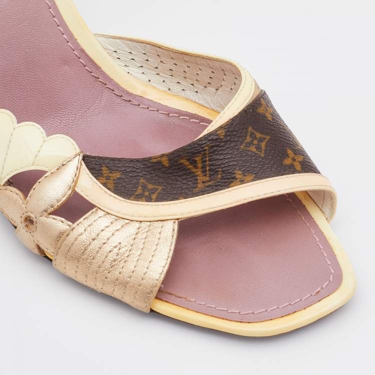 Pre Owned Louis Vuitton Monogram Canvas and Patent Leather Slingback Sandals Size 41