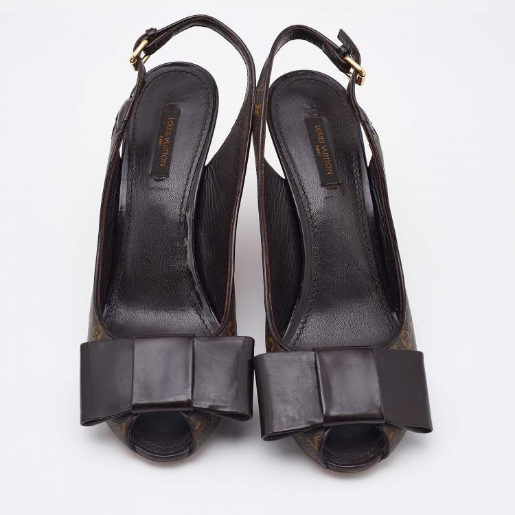 Pre Owned Louis Vuitton Monogram Canvas Rivoli Peep Toe Slingback Pumps Size 40