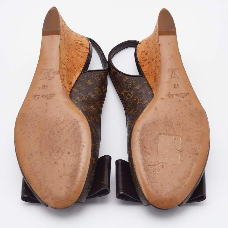 Pre Owned Louis Vuitton Monogram Canvas Rivoli Peep Toe Slingback Pumps Size 40