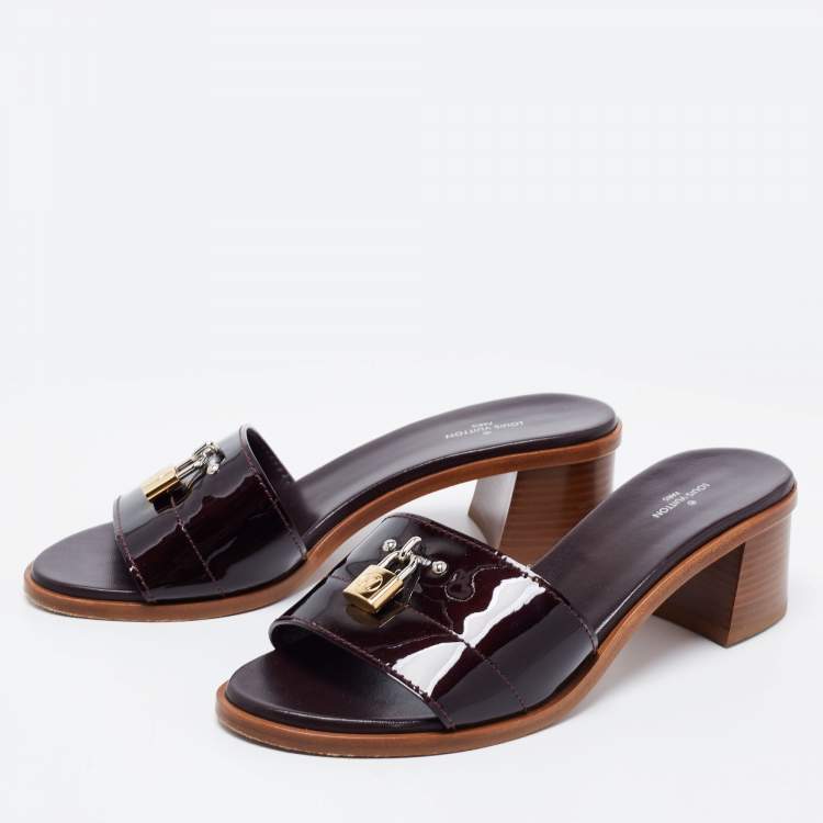 Louis Vuitton Burgundy Patent Leather Lockit Block Heel Slide Sandals Size  39 Louis Vuitton
