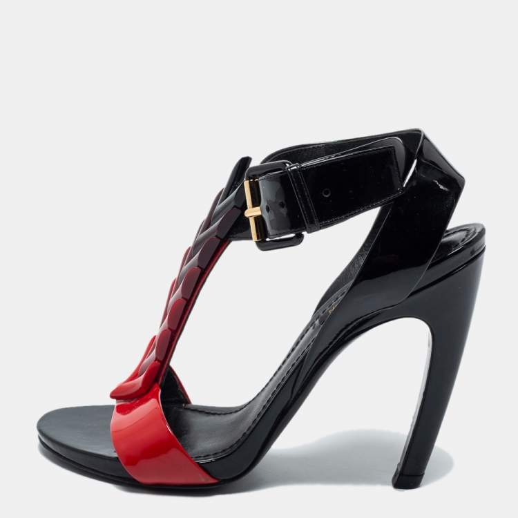 Louis Vuitton Black Patent Leather Logo Ankle Strap Flat Sandals Size 36 Louis  Vuitton