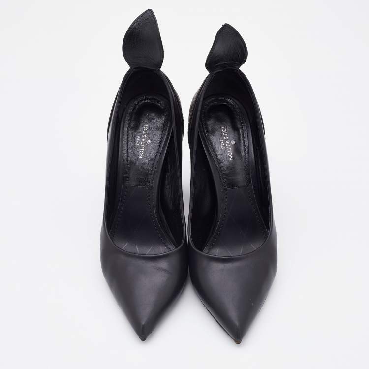 مملوكة مسبقًا Louis Vuitton Black Leather and Monogram Canvas Rodeo Queen Pumps Size 36
