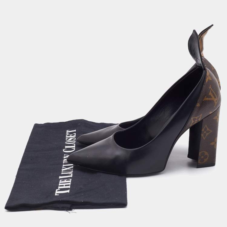مملوكة مسبقًا Louis Vuitton Black Leather and Monogram Canvas Rodeo Queen Pumps Size 36