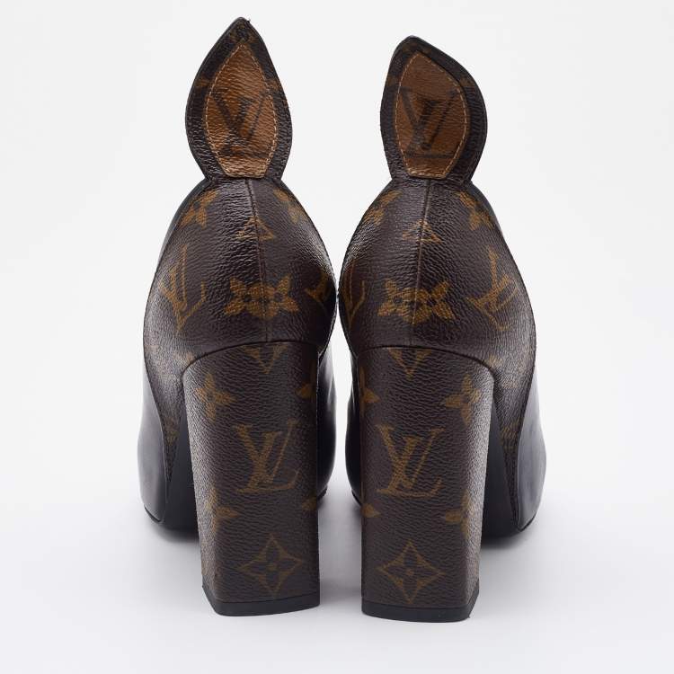 مملوكة مسبقًا Louis Vuitton Black Leather and Monogram Canvas Rodeo Queen Pumps Size 36