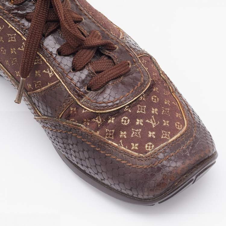 Pre Owned Louis Vuitton Monogram Fabric and Python Embossed Leather Low Top Sneakers Size 37
