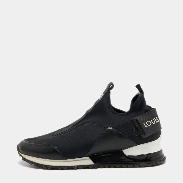 Pre Owned Louis Vuitton Black Leather and Neoprene Slip On Sneakers Size 37.5