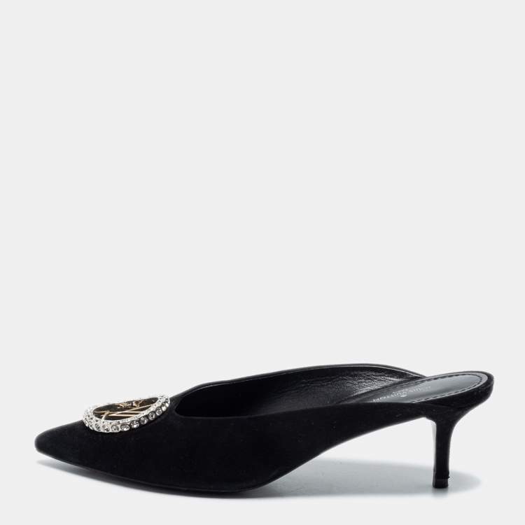 Pre Owned Louis Vuitton Black Suede Madeleine Mules Size 37.5