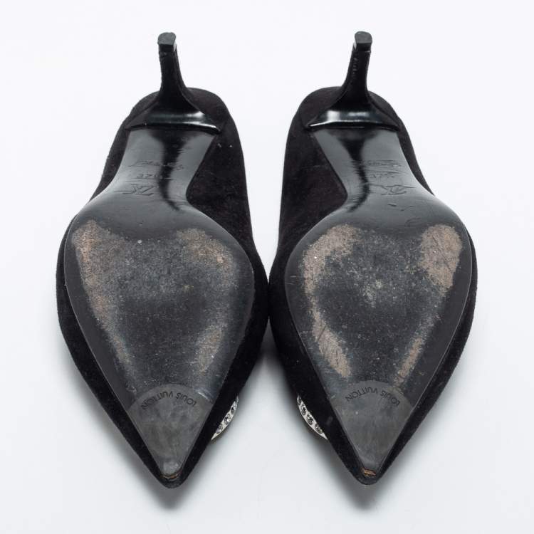 Pre Owned Louis Vuitton Black Suede Madeleine Mules Size 37.5