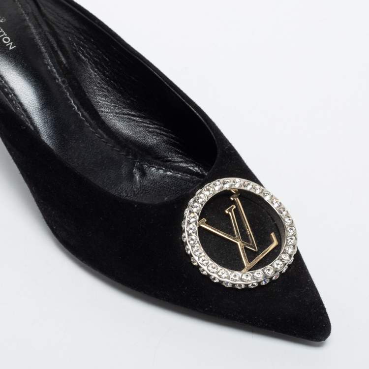 Pre Owned Louis Vuitton Black Suede Madeleine Mules Size 37.5
