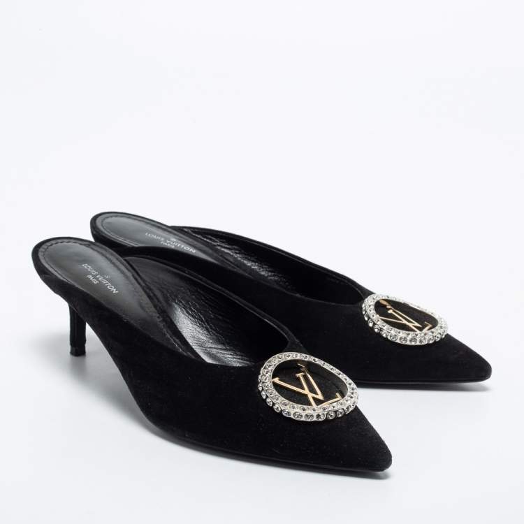 Pre Owned Louis Vuitton Black Suede Madeleine Mules Size 37.5