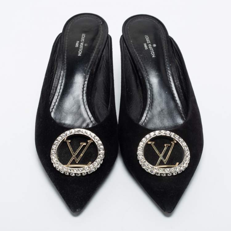 Pre Owned Louis Vuitton Black Suede Madeleine Mules Size 37.5
