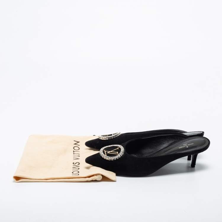 Pre Owned Louis Vuitton Black Suede Madeleine Mules Size 37.5