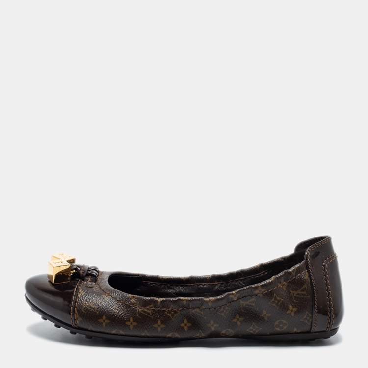 Pre Owned Louis Vuitton Monogram Canvas and Leather Cap-Toe Dice Ballet Flats Size 36.5