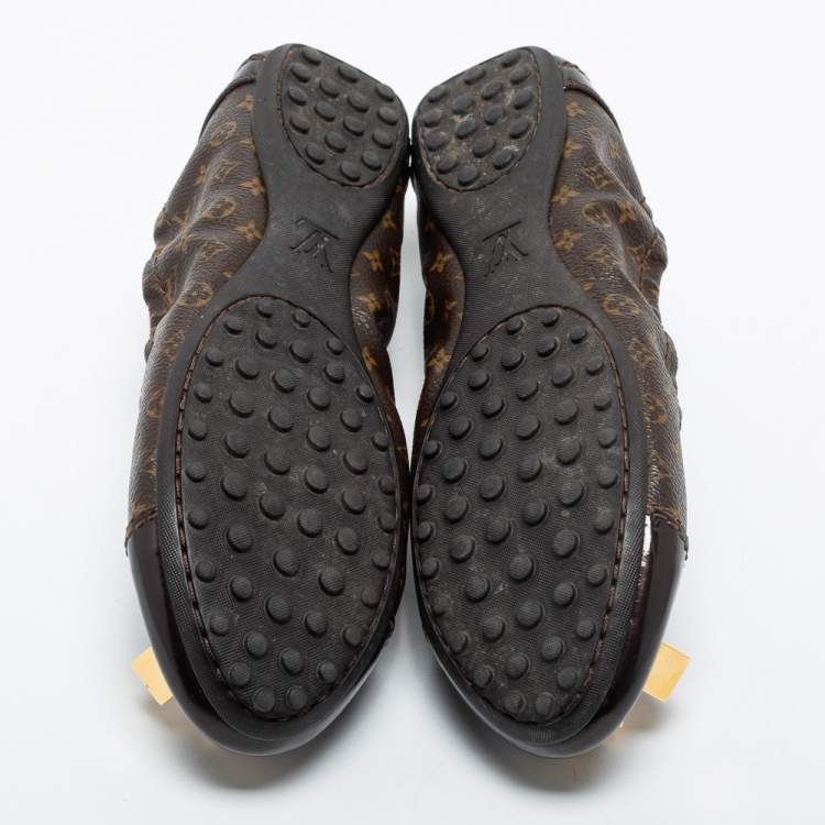 Pre Owned Louis Vuitton Monogram Canvas and Leather Cap-Toe Dice Ballet Flats Size 36.5
