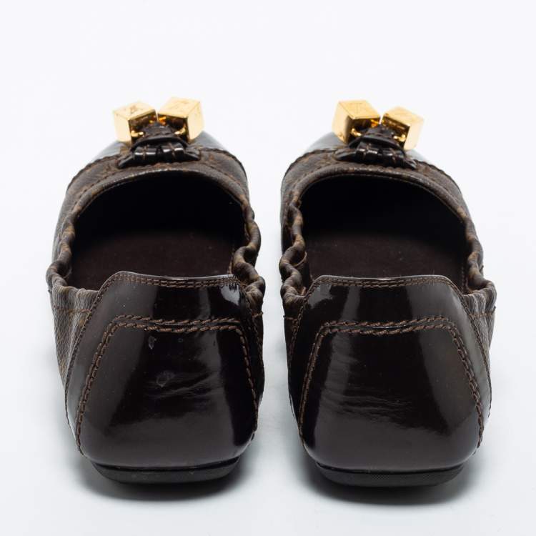 Pre Owned Louis Vuitton Monogram Canvas and Leather Cap-Toe Dice Ballet Flats Size 36.5
