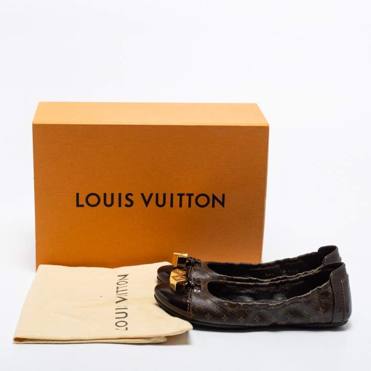Pre Owned Louis Vuitton Monogram Canvas and Leather Cap-Toe Dice Ballet Flats Size 36.5
