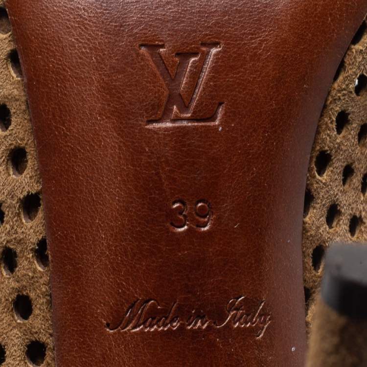 مملوكة مسبقًا Louis Vuitton Brown Perforated Suede Open Toe Ankle Booties Size 39