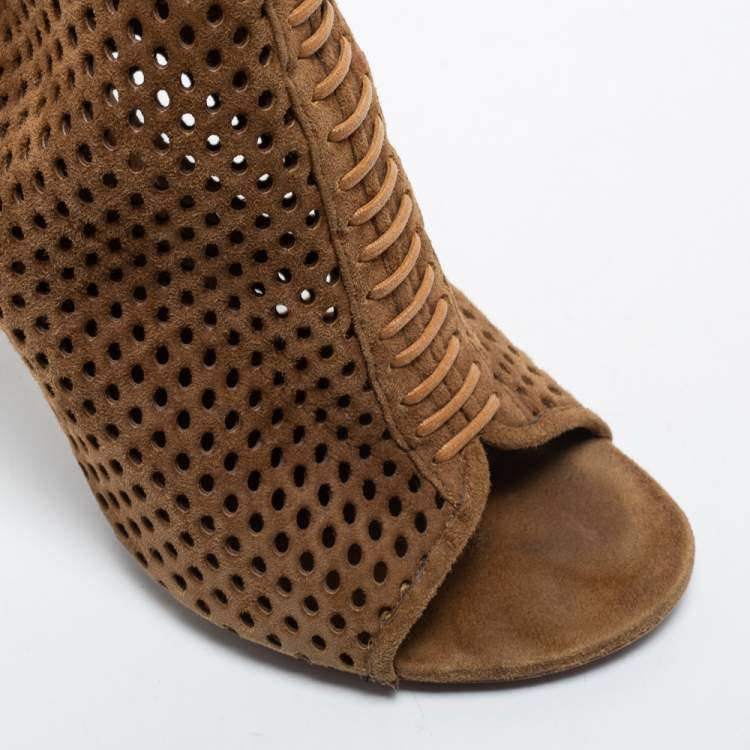 مملوكة مسبقًا Louis Vuitton Brown Perforated Suede Open Toe Ankle Booties Size 39