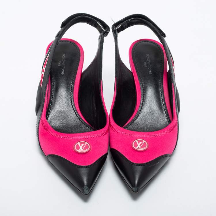 Pre Owned Louis Vuitton Red/Black Nylon and Leather Archlight Pumps Size 38