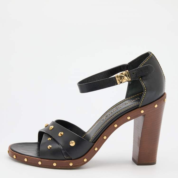Louis Vuitton Black Leather Ankle Strap Sandals Size 39