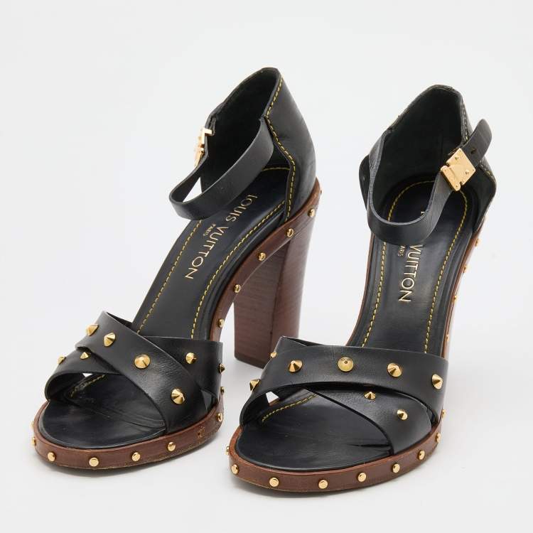 Louis Vuitton Black Leather Ankle Strap Sandals Size 39