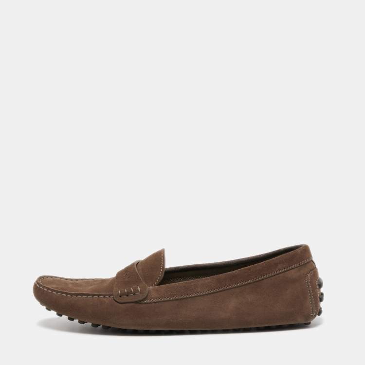 Pre Owned Louis Vuitton Brown Suede Driver Loafers Size 39