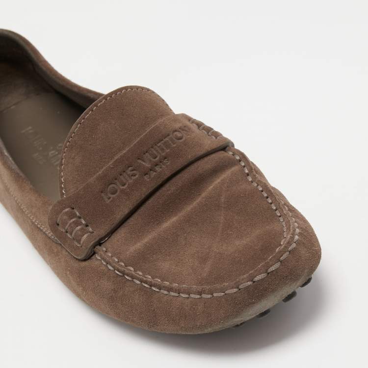 Pre Owned Louis Vuitton Brown Suede Driver Loafers Size 39